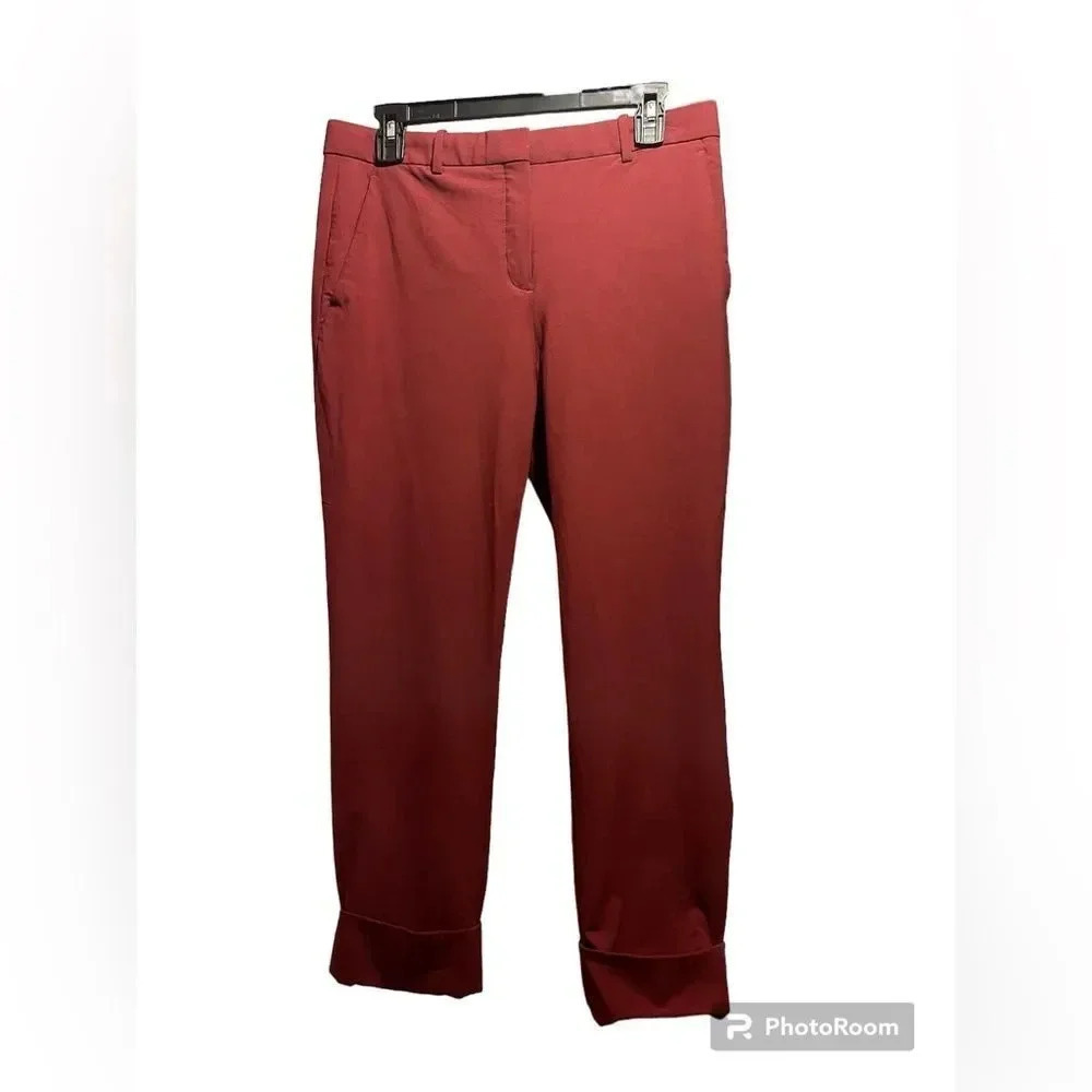 Theory Crop Cuff New Stretch Wool Cranberry Red Pants Sz 8